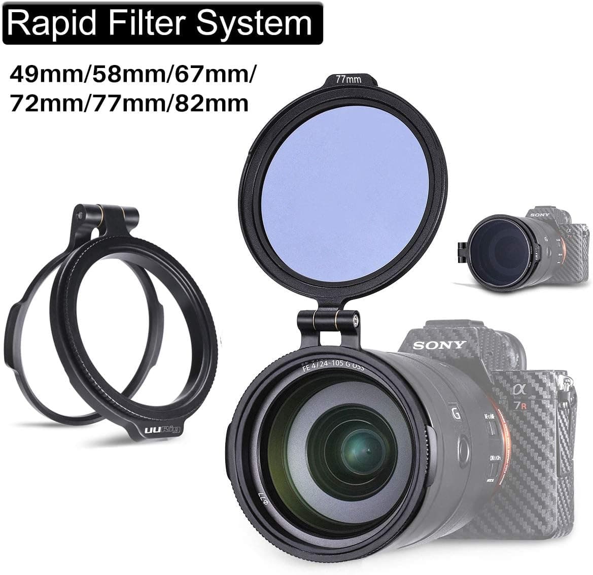 Filter Ring Adapter, Camera Lens Filter Metal Stepping Ring Rapid Filter System Compatible for Canon Nikon Sony Olympus DSLR Camera, 49/58/67/72/77/82mm Available, 1 Pack