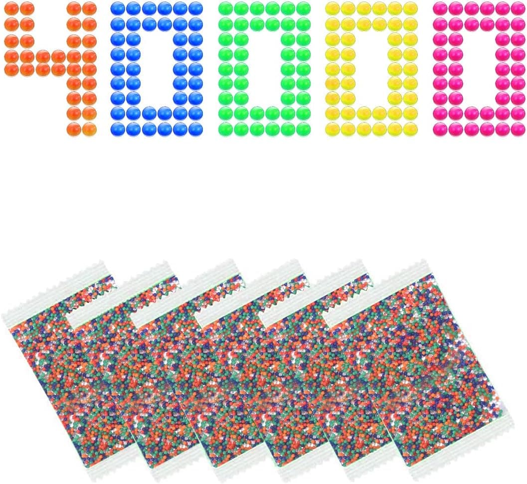 UXSIO Gel Balls Blaster Ammo Splat Gun Refill (7-8 mm, 4 Packs,10,000 Pieces Per Pack), Gel 7.5mm Ball Blasters Bullets Water Beads Compatible with Splatter Ball Gun and Orby Gun, Rainbow Mix