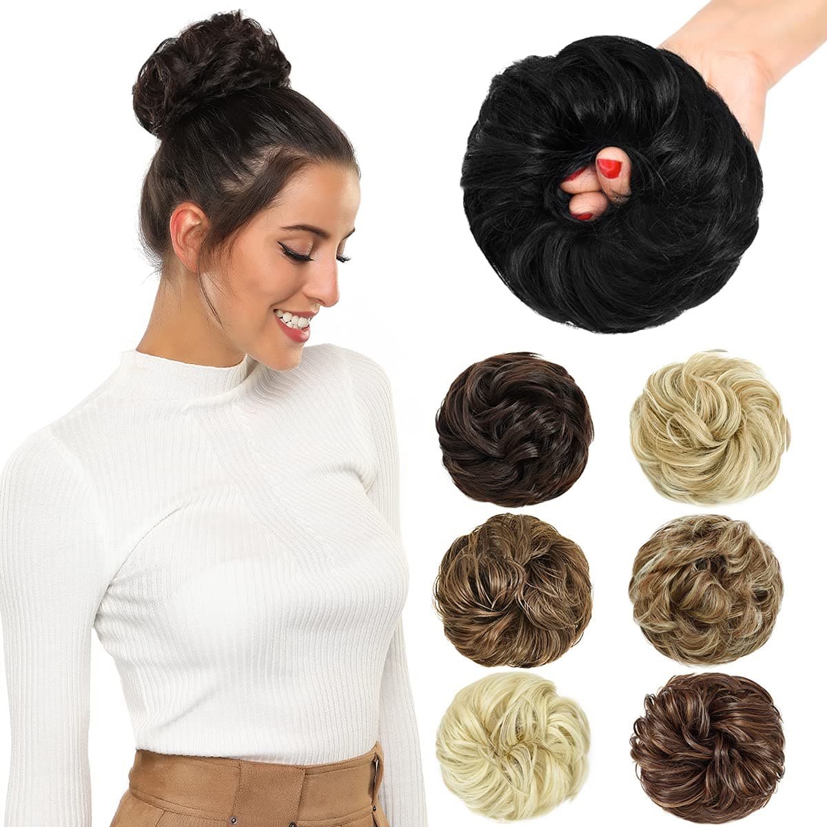 Rose bud Messy Bun Hair Pieces For Women Hair Bun Extension Updo Curly Messy Bun Scrunchie