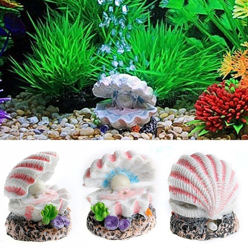 Efanr Cute Shaped Resin Air Bubble Maker Stone Oxygen Pump Fish Tank Ornament Decor Funny Aquarium Landscape Decoration Connect with Air Pump Aerator (Pearl Shell)