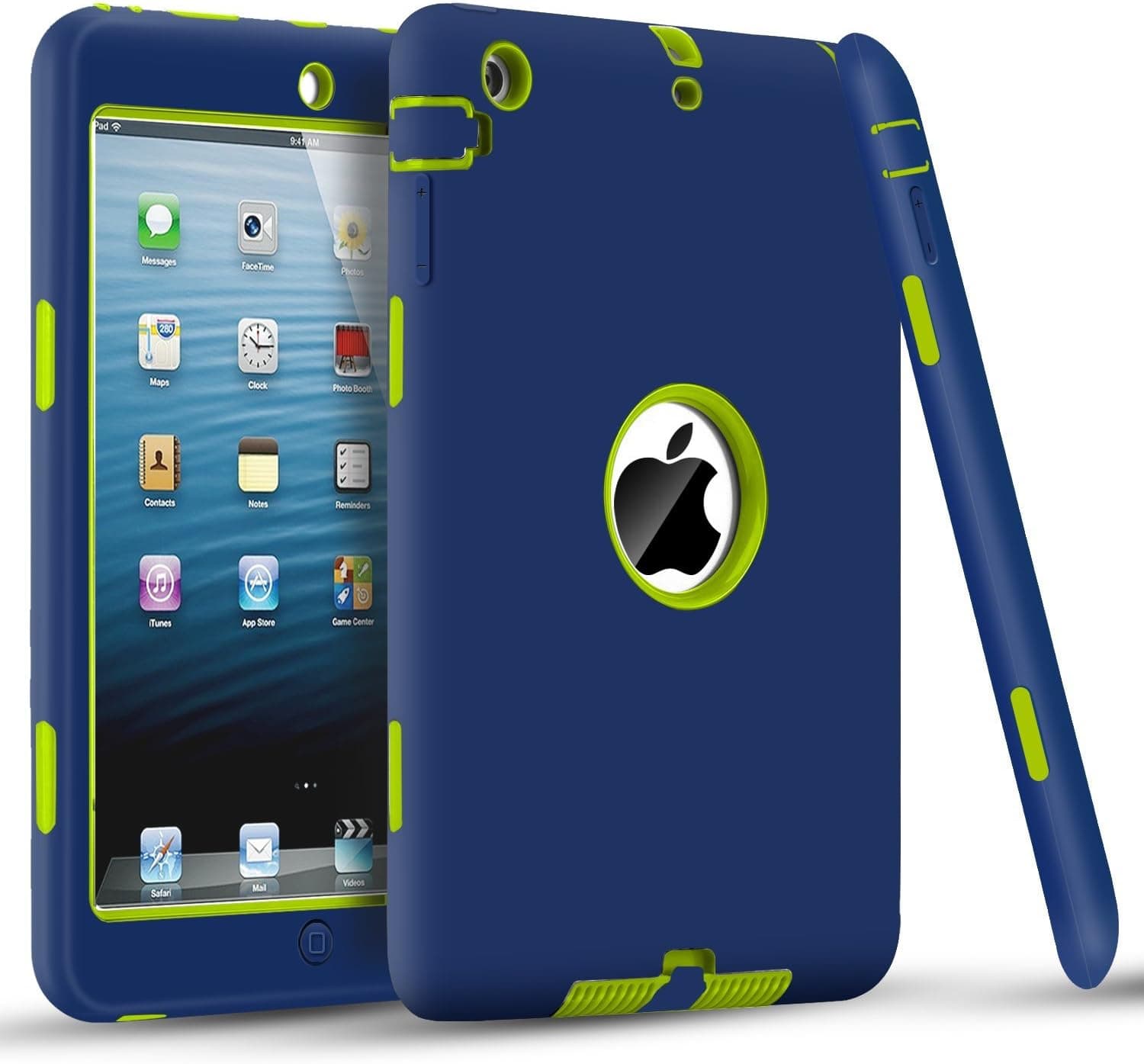 DUEDUE Case for iPad Mini 2, Cover for iPad Mini 3, iPad Mini Case, Heavy Duty Shockproof Hybrid Silicone Cover Full Body Hard Armor Defender Protective Cases for iPad Mini 1/2/3, Navy Blue&G