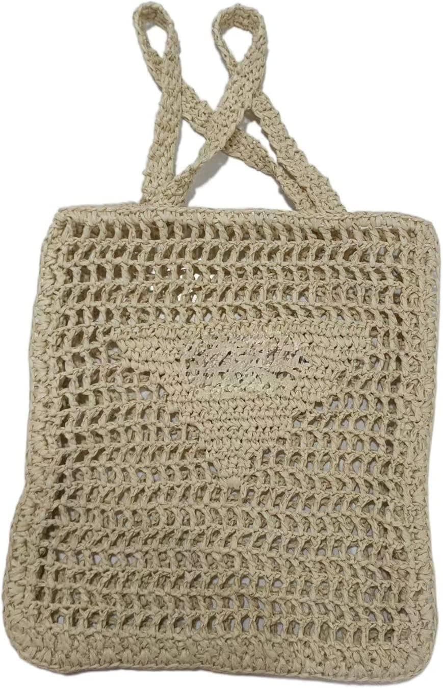 Weiwu Handmade Straw Bag,Travel Beach Fishing Mesh Bag, Straw Woven Bag Female Pastoral Style Weaving Hollow Shoulder Bag