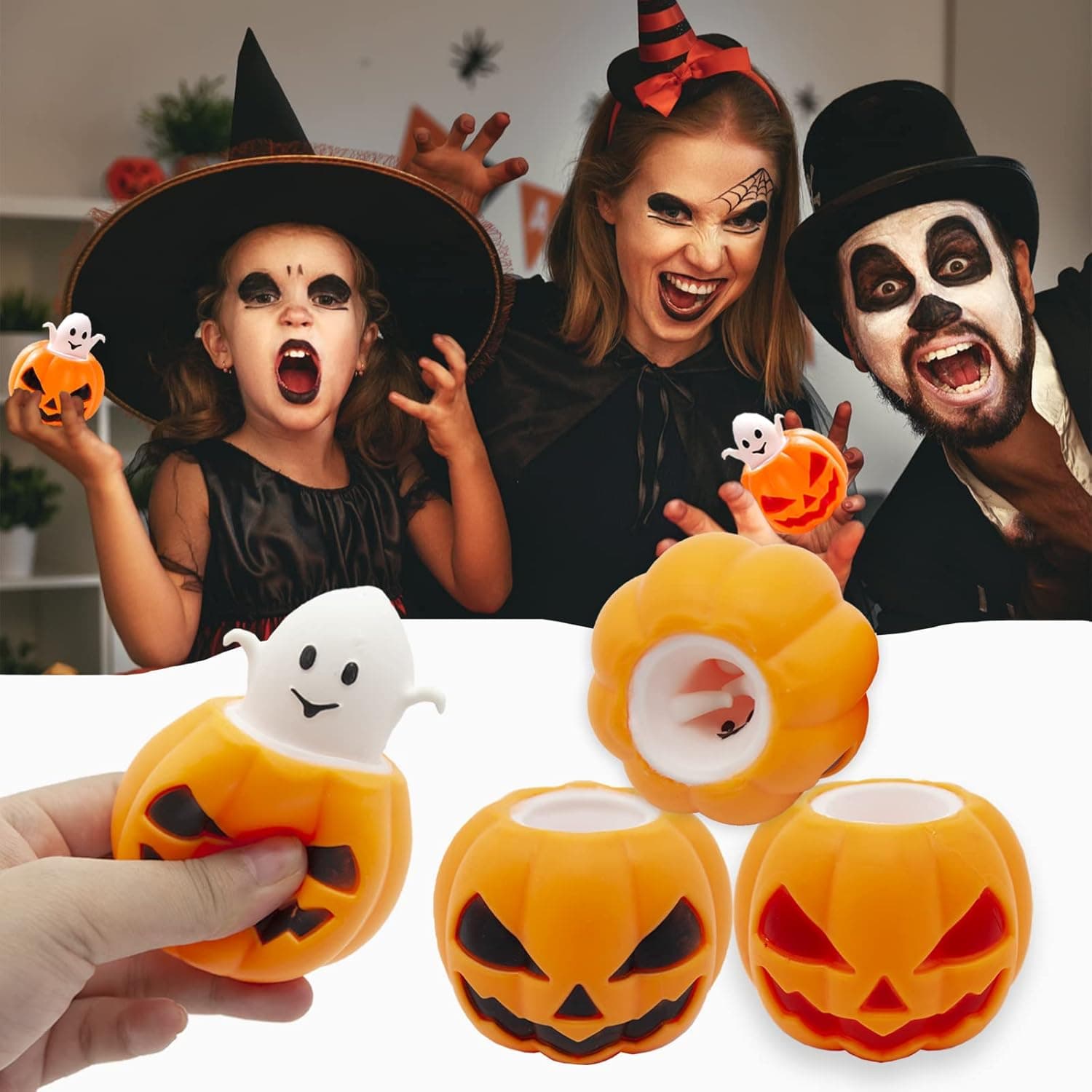 Acantha Halloween Pumpkin Squeeze Toys Pumpkin Head Stress Ball Pumpkin Decompression Toy Halloween Party Favors 2PC