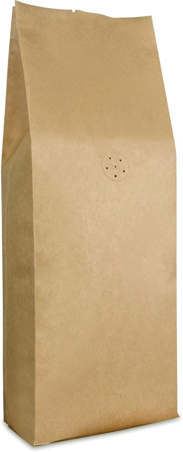 Kraft Paper Stand Up Coffee Bag/Side Gusset Pouch with Flat Bottom Coffee Beans Pouch with One Way Degassing Valve, 50 Pieces (Natural Kraft, 500g, 16oz, 1lb)