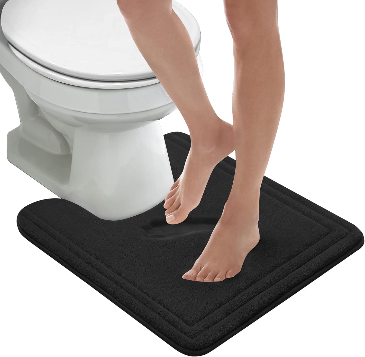 MICRODRY Quick Drying Framed Bath Mats for Bathroom, Memory Foam Bathroom Rugs with GripTex Skid-Resistant Base, Ultra Absorbent Bath Mat, Fade & Pilling Resistant, 21x24”, Contour, Black