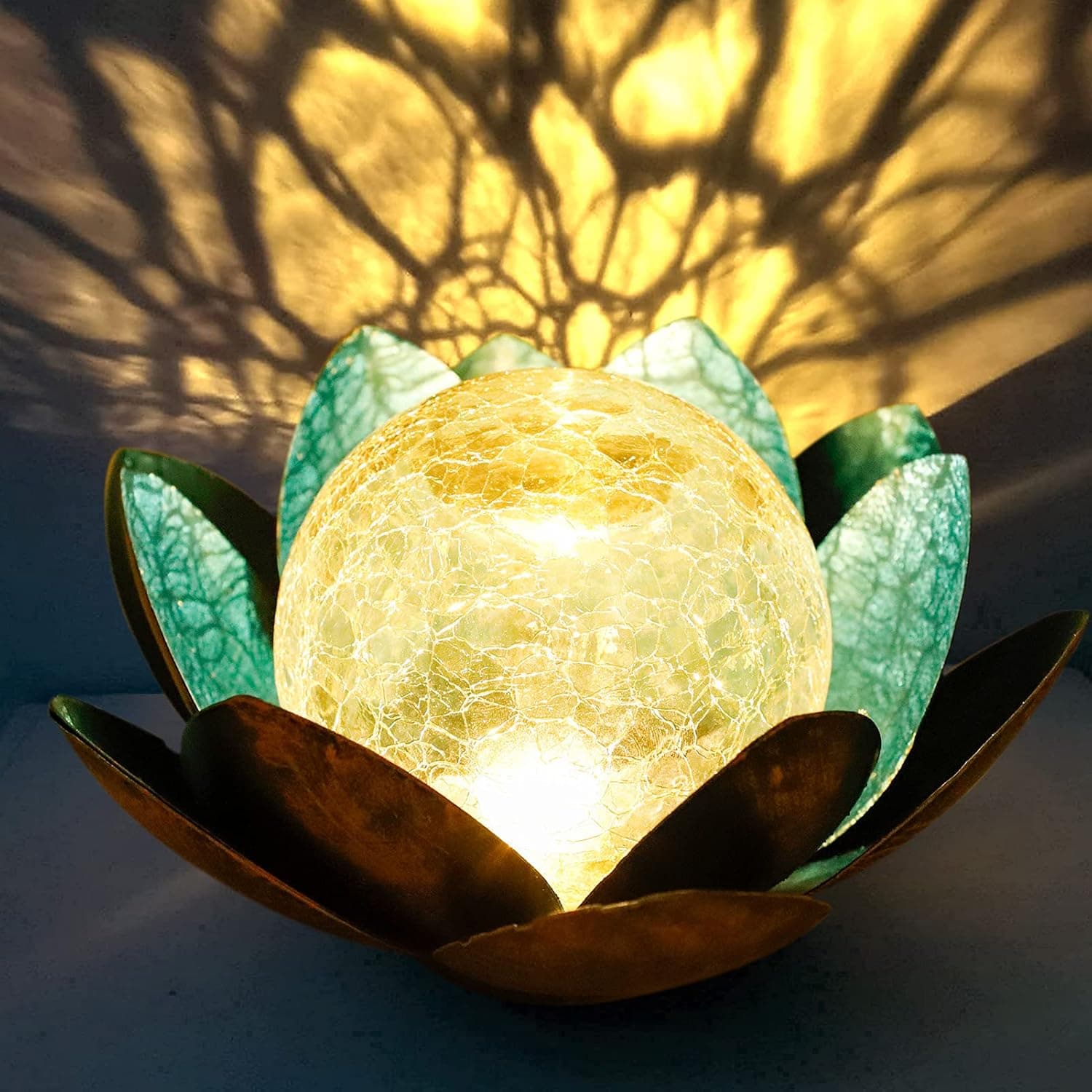 Solar Lotus Lights - Solar Garden Lamps Stainless Steel Petals Crackle Glass Ball Lotus Decoration Waterproof LED Art Flower Lights for Garden Patio Lawn Pathway Walkway Tabletop