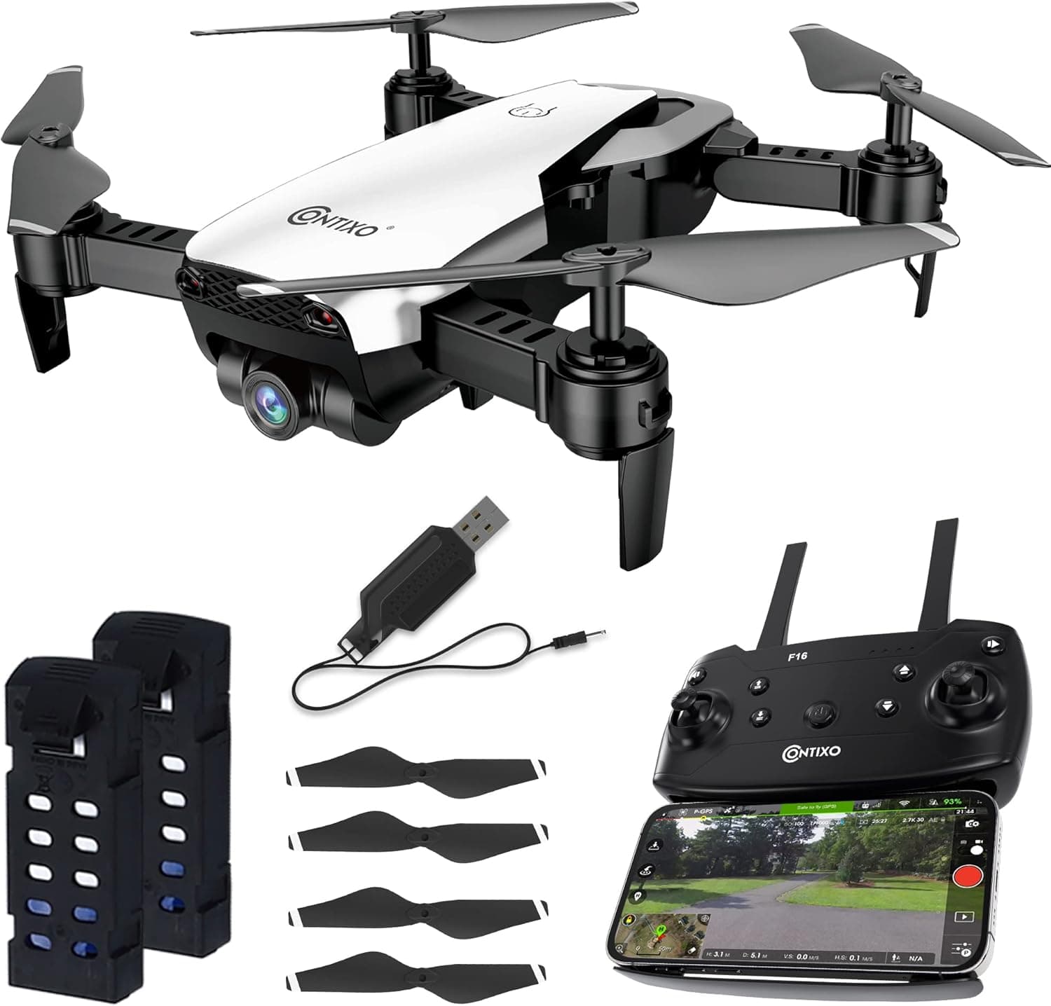 Contixo F16 FPV Drone with Camera for Kids - 2.4G RC Quadcopter Drones for Kids and Beginners with 6-Axis Gyro, 1080P HD Camera, Follow Me Mode, Gesture Control, Headless Mode, WiFi, 2 Batteries…