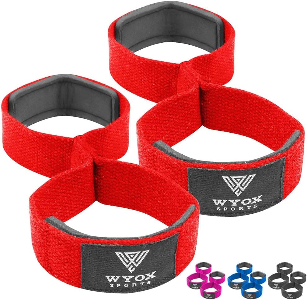 WYOX Figure 8 Weight Lifting Straps for Weightlifting Heavy Duty Deadlifting Workout Straps | Wrist Wraps Gym Equipment Gear Men Women PAIR (Red)