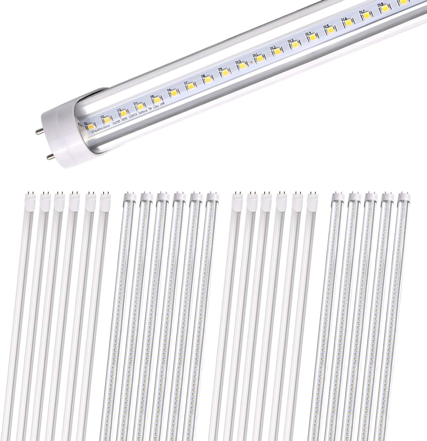 24 Pack T8 T10 T12 LED Light Tube 4FT, 18W (40W Equivalent) 2000LM Single-End Powered, Ballast Bypass, F48T8 Fluorescent Replacement 5000K Clear Garage, Warehouse, Shop Light, DLC Qualified