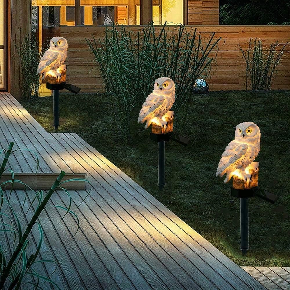 Sawan Shop Novelty Solar Garden Lights Owl Ornament Animal Bird Outdoor LED Decor Sculpture (White)