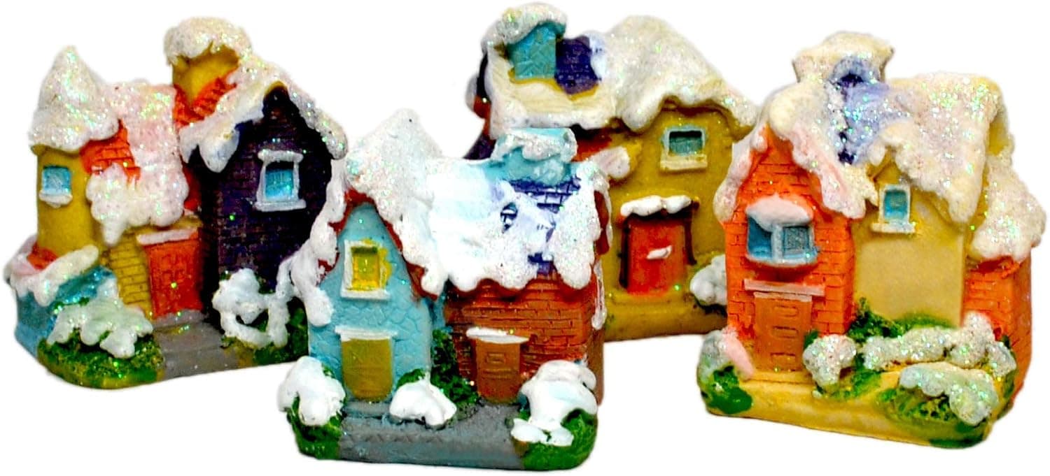 Pixie Glare Miniature Winter Houses. Mini Houses with Snow for Winter Scenery, and Christmas Village
