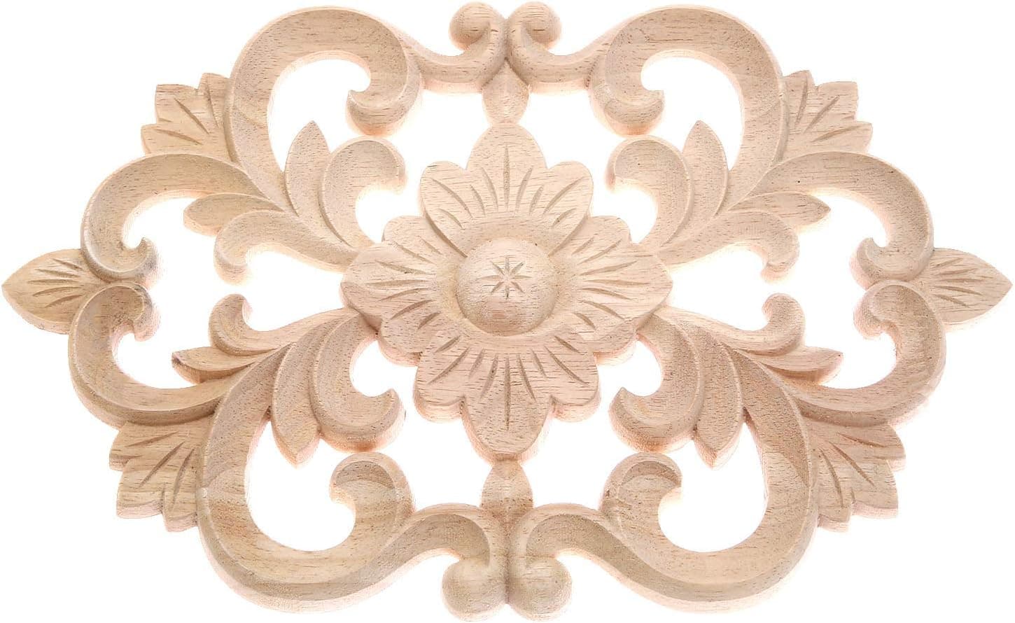 MUXSAM Wood Carved Applique Onlay Furniture Corner Frame Decal Unpainted Furniture DIY Decoration for Furniture Home Door Cabinet (30 x 19cm / 11.8 x 7.5inch), Pack of 1