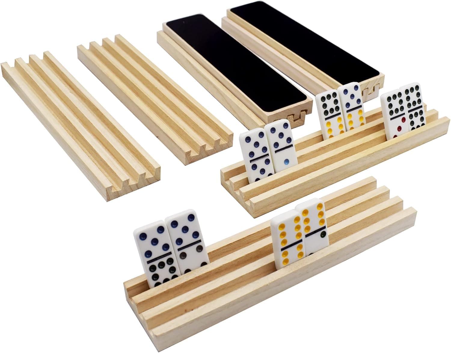 Yuanhe Wooden Domino Racks Domino Holders Trays Set of 8 for Mexican Train, Rummikub