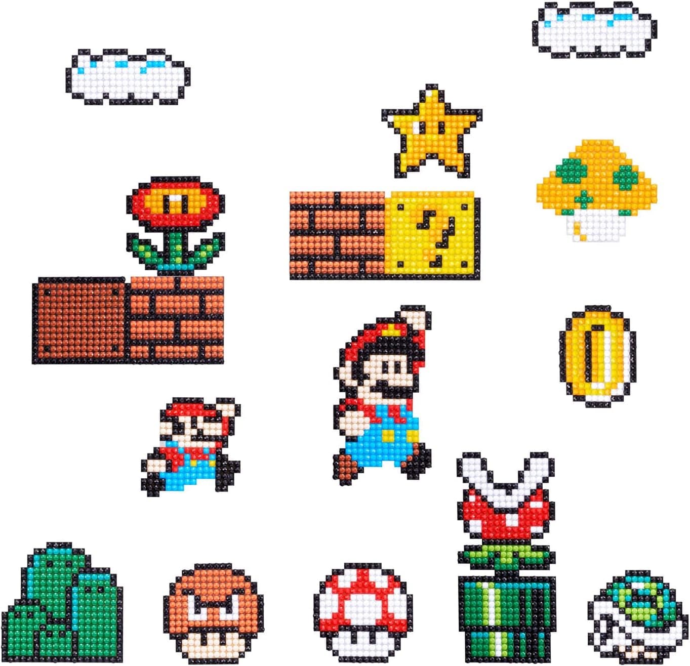 15 Pieces Super Mario Diamond Painting Stickers Kits for Kids,DIY 5D Diamond Art Mosaic Stickers by Numbers Kits for Children,Boys and Girls