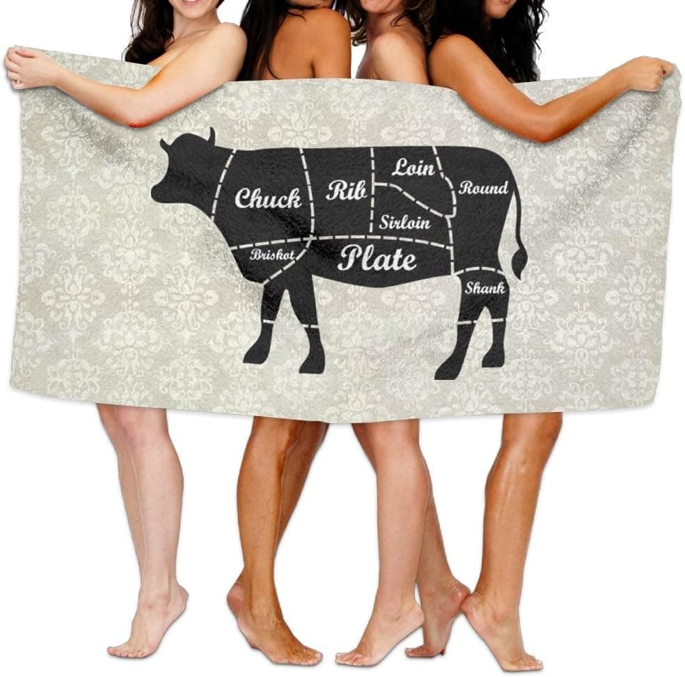 Cow Beef Meat Cuts Over-Sized Cotton Batch Towel