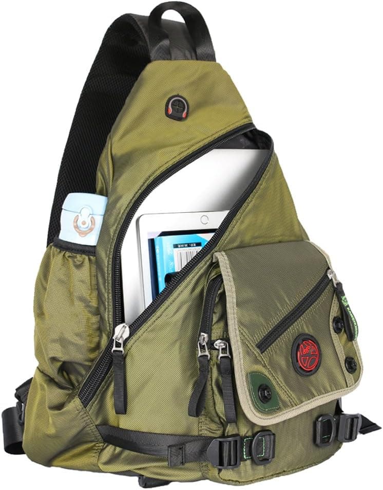 Kawei Knight Large Sling Bag Laptop Backpack Cross Body Messenger Bag Shoulder Travel Rucksack Green