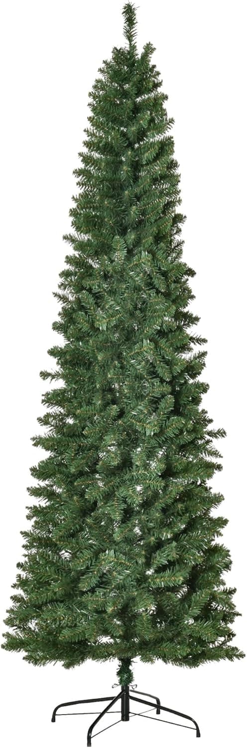 HOMCOM 7.5ft Unlit Slim Fir Artificial Christmas Tree with Realistic Branches, Holiday Indoor Decoration with 1075 Tips
