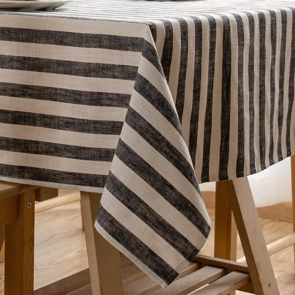 Aquazolax Stripe Pattern Table Cloths Heavy Weight Cotton Linen Fabric Textured Table Cover for Dinning Room, 54 inch Square, Black