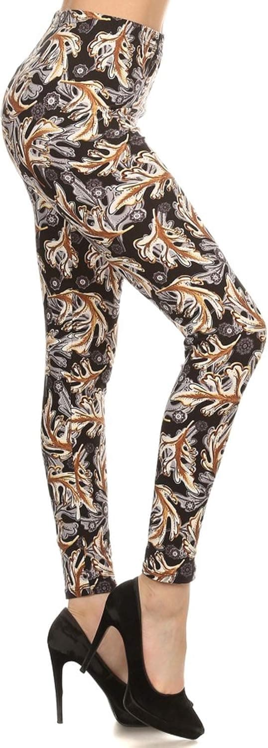 R549-OS Golden Leaf Print Fashion Leggings