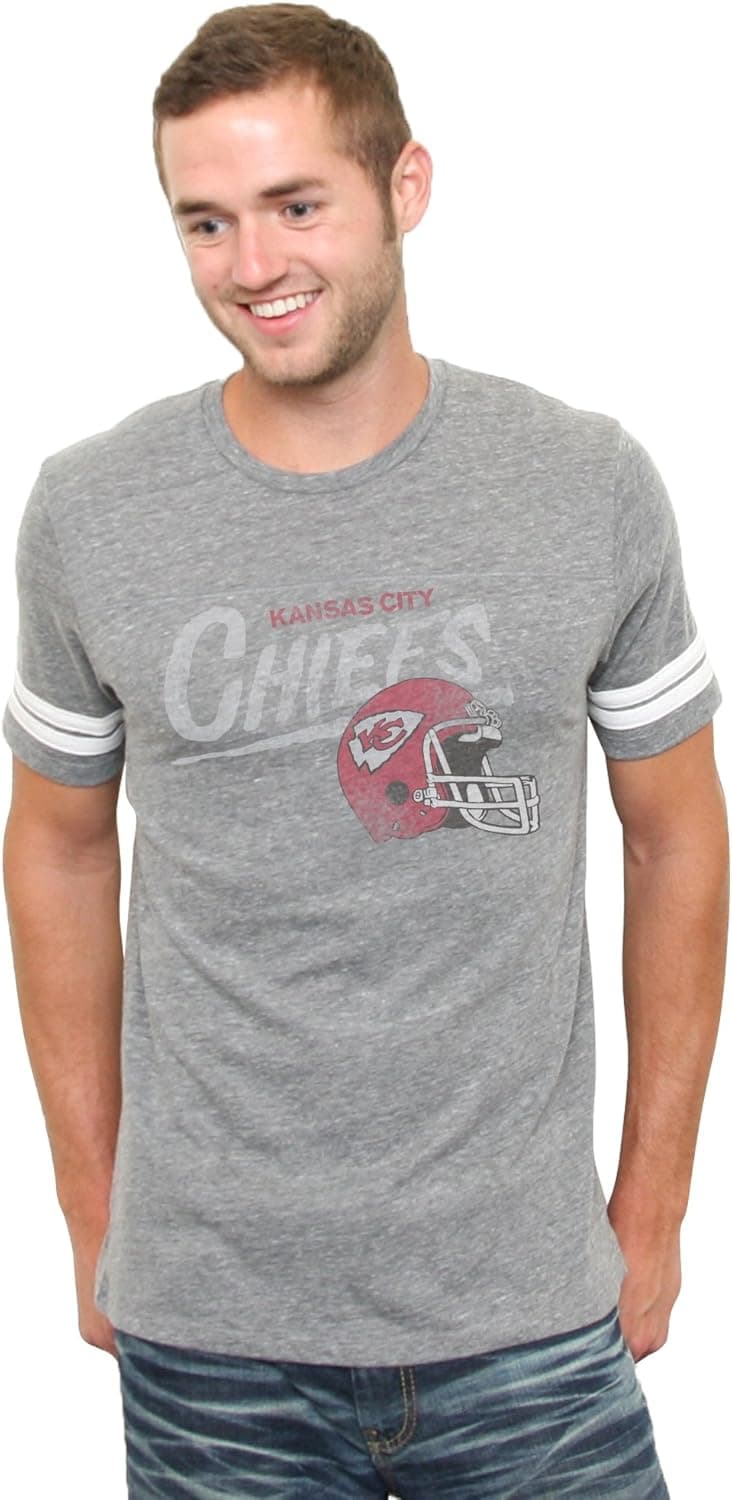 Junk Food NFL Men's Throwback Stripe Sleeve Triblend T-Shirt