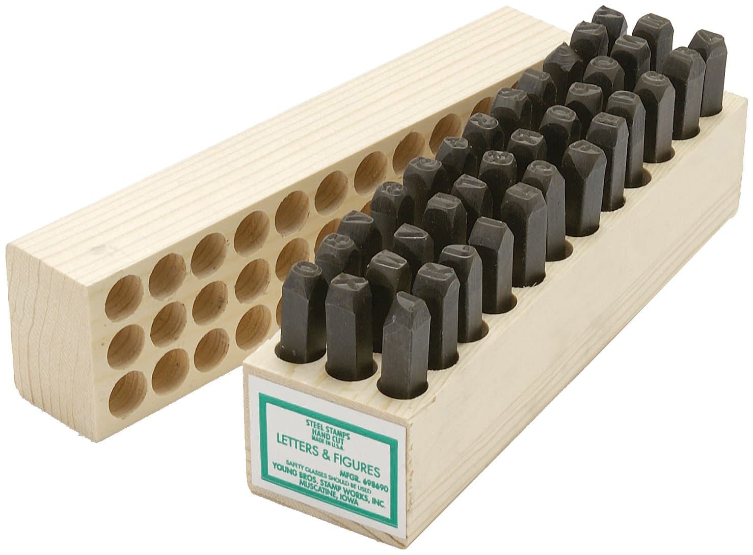 Young Bros 03362 36 Piece Hand Cut Stamp Combination Letter and Figure Set, Steel, 1/8" Character Size