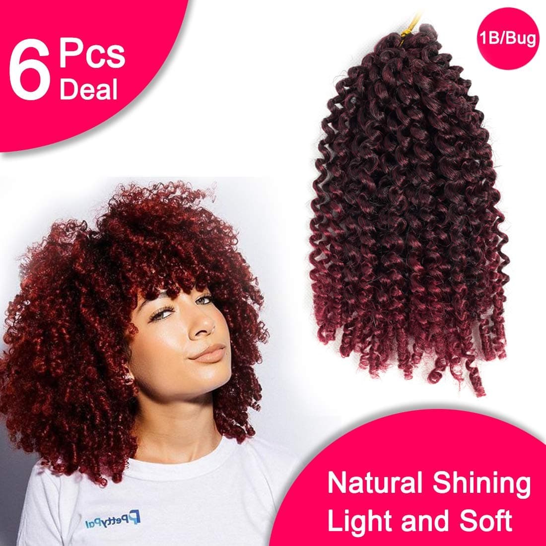 6 PCS Marlibob Crochet Braiding Hair 8 Inch Kinky Curly Crochet Hair Extensions (8", 1B/Bug)