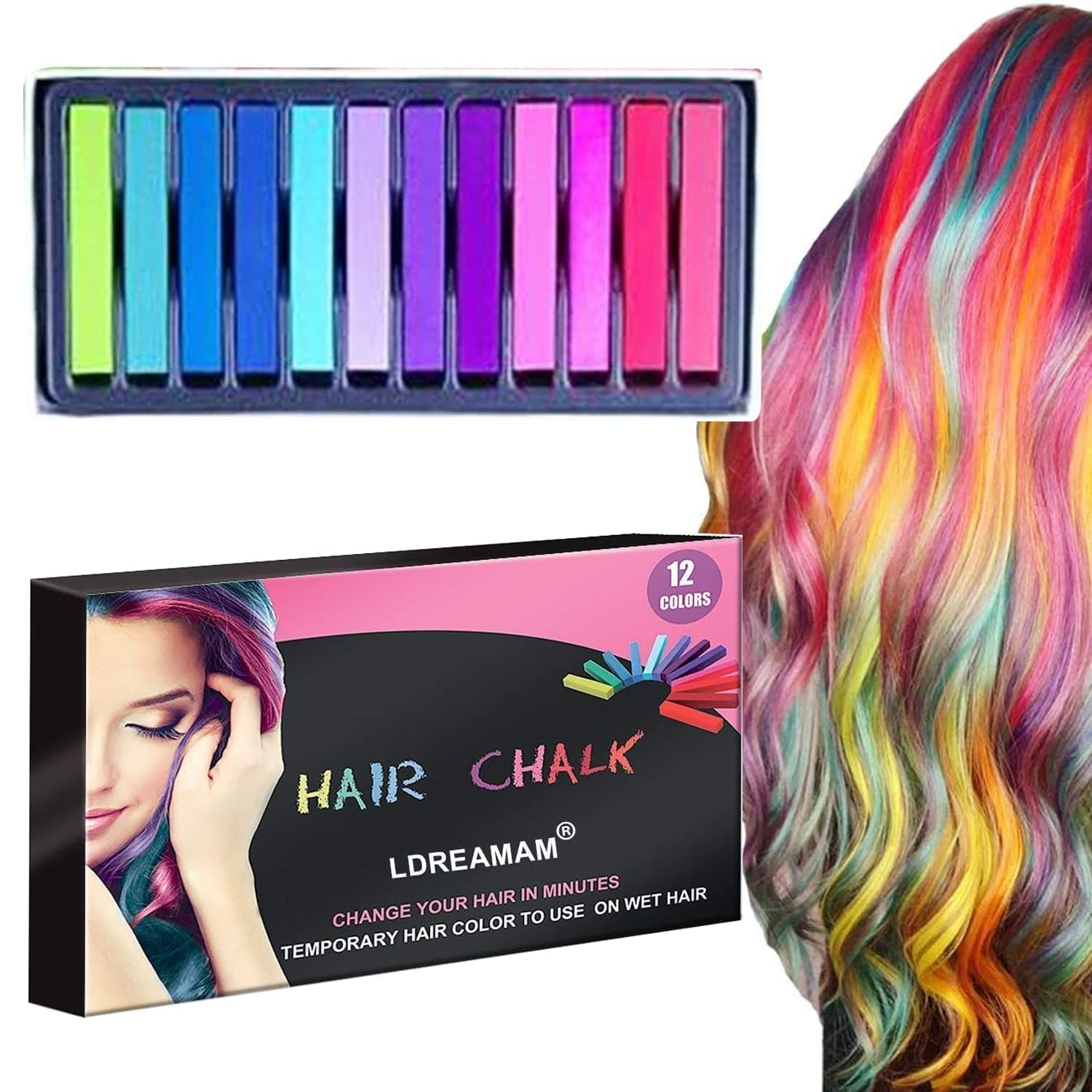 Hair Chalk,12 Color Hair Chalk Paint,Hair Chalk Set,Temporary Washable Hair Color Dye for Kids,Non-Stick & Vibrant,New Year Birthday Party Cosplay DIY Children's Day,Halloween,Christmas