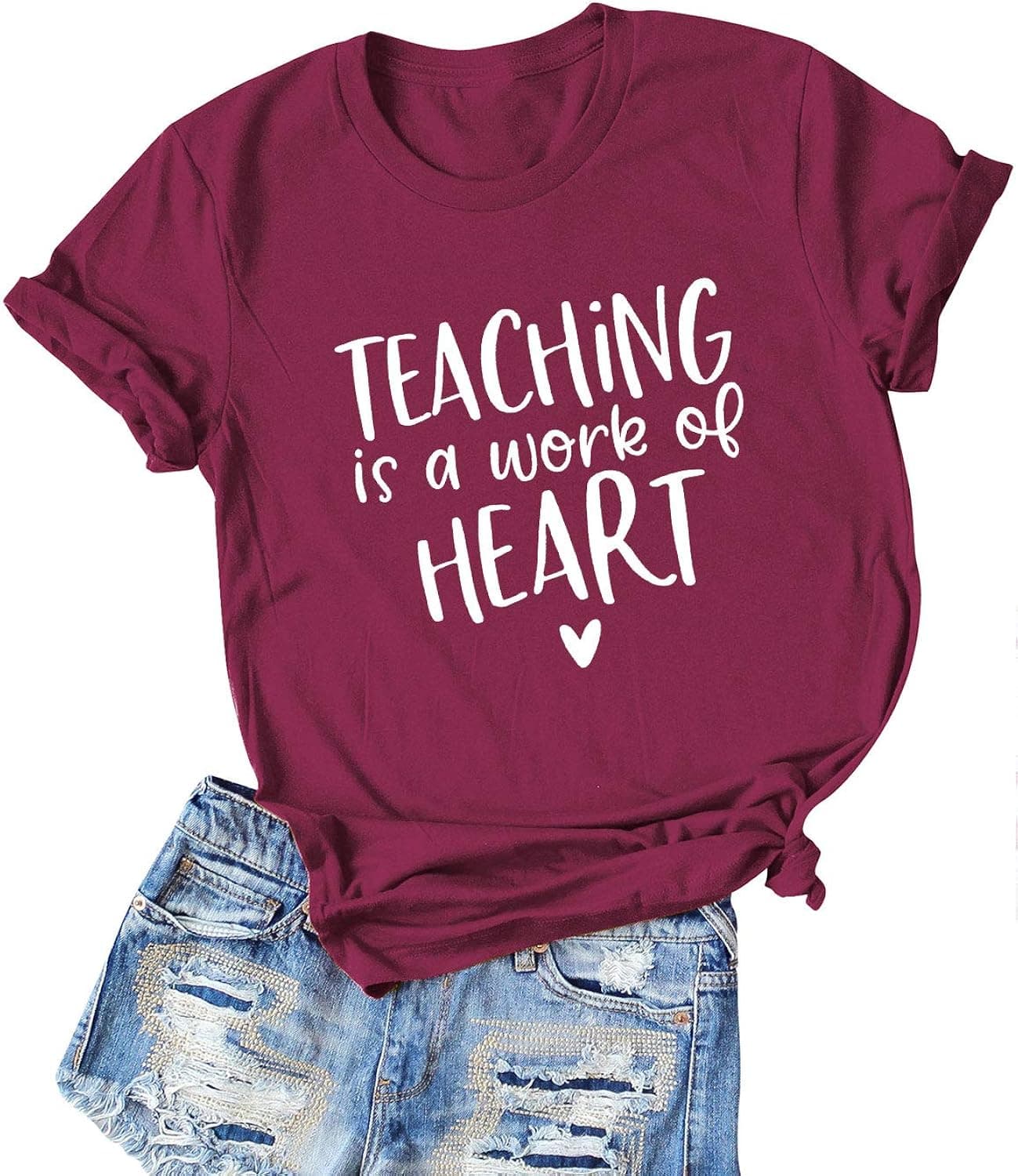 Dresswel Women Teaching is a Work Short Sleeve T-Shirt Heart Graphic Tee Long Sleeve Pocket Shirt Casual Tops