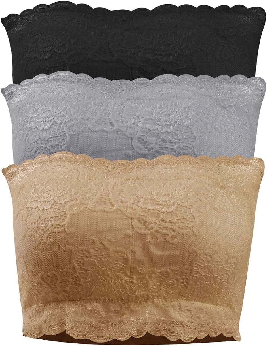 Fasoar Women's Bandeau Bra, Strapless Seamless Padded Bandeau Tube Bra Top 1/2/3 Pack