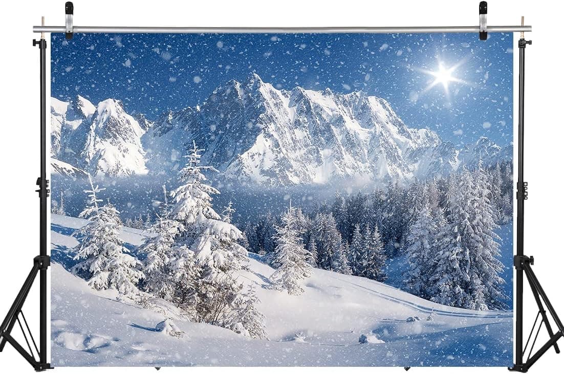 WOLADA 7x5FT Snow Scene Backdrop Winter Snow Mountain Backdrop Christmas New Year Party Backdrop Winter Scene Backdrop White Snow Forest Christmas Party Backdrop Kids Photography Backdrop 12347