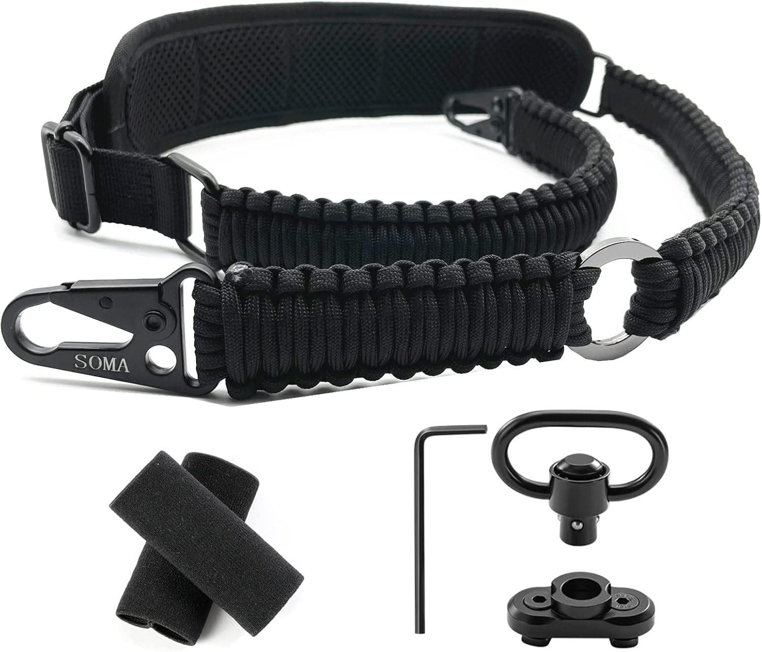 SOMA Rifle Sling with Shoulder Pad and QD Sling Mount, 550 Paracord Gun Sling, QD Rifle Sling Black