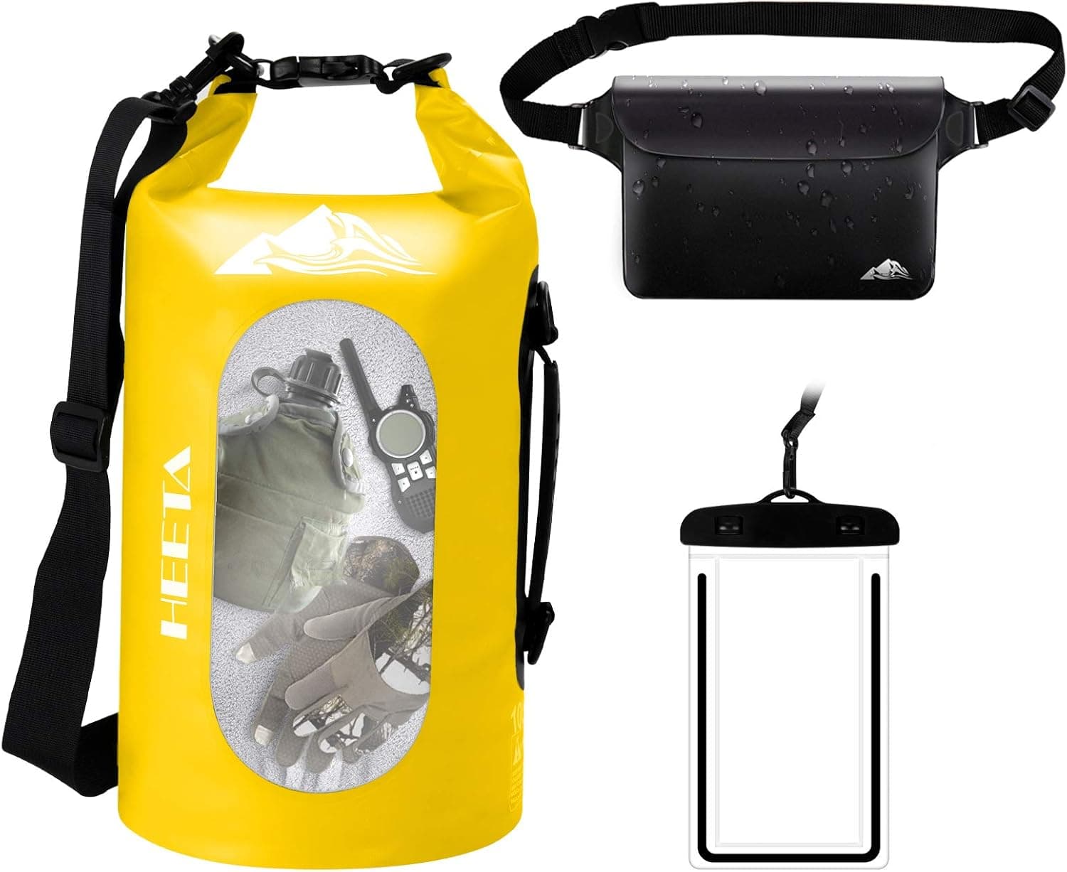 HEETA Visible Waterproof Dry Bag for Women Men, 5L/ 10L/ 20L/ 30L Roll Top Lightweight Dry Storage Bag Backpack with Phone Case for Travel, Swimming, Boating, Kayaking, Camping and Beach, Yellow 30L