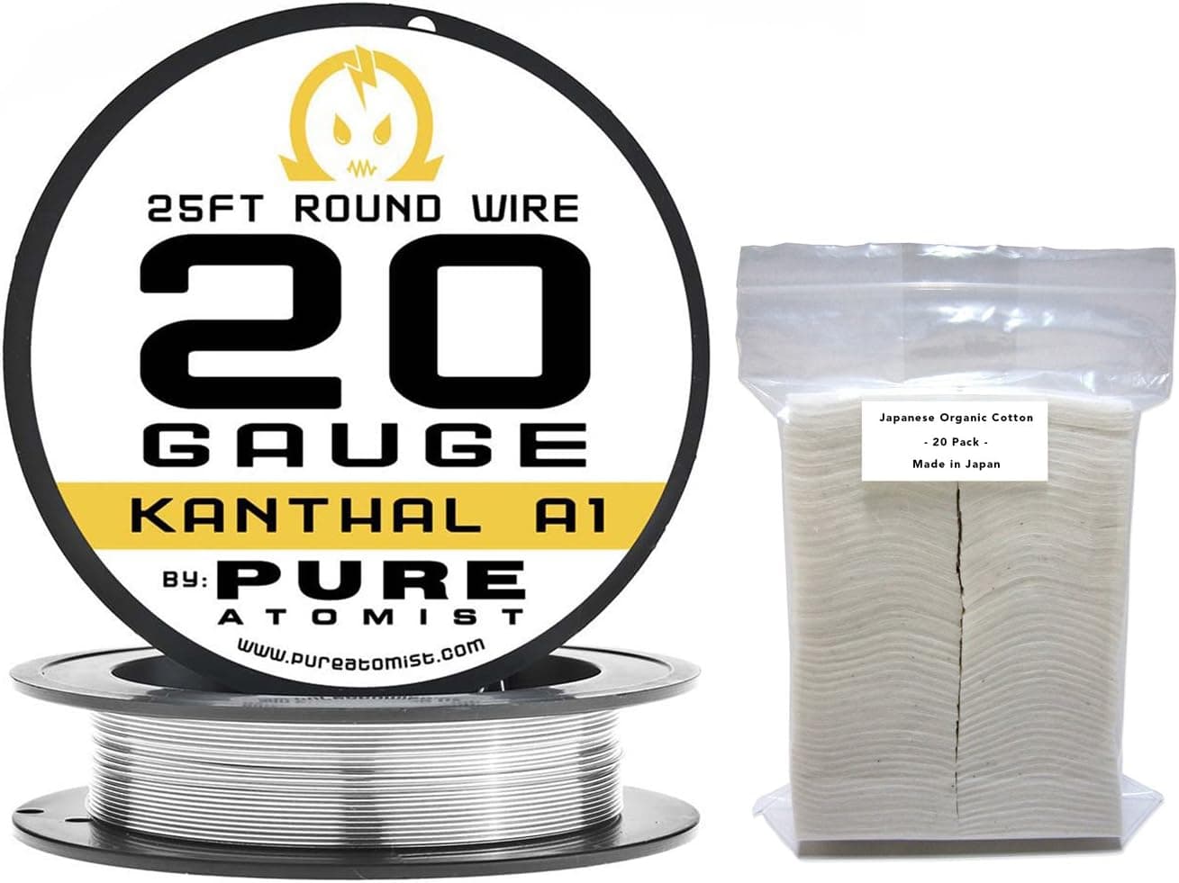 Kanthal Wire & Cotton - 20 Gauge 25ft Roll + x 20 Japanese Cotton Organic Unbleached Pads