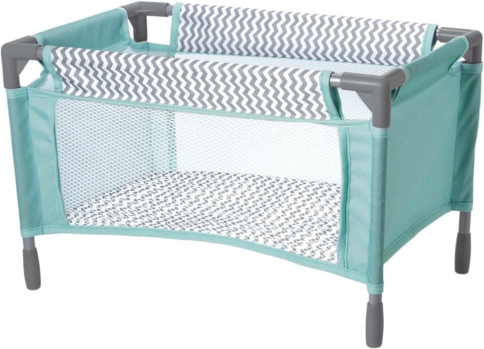 Adora Baby Doll Crib Gender Neutral Zig Zag Designed Playpen Bed Toy with Carry Bag for Baby Dolls up to 16 Inches 218603