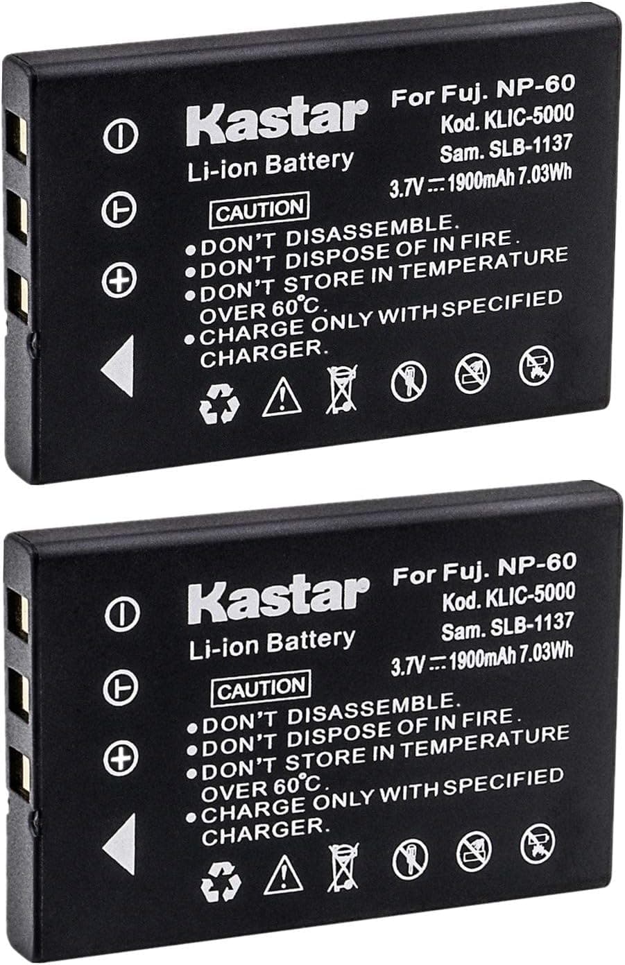 Kastar 2-Pack Battery NP-60 NP60 for HP Photosmart R607 R837 R937 R07 R507 R707 R717 R725 R727 R817 R818 R827 R847 R926 R927 R967 Cameras and Hewlett Packard A1812A L1812A