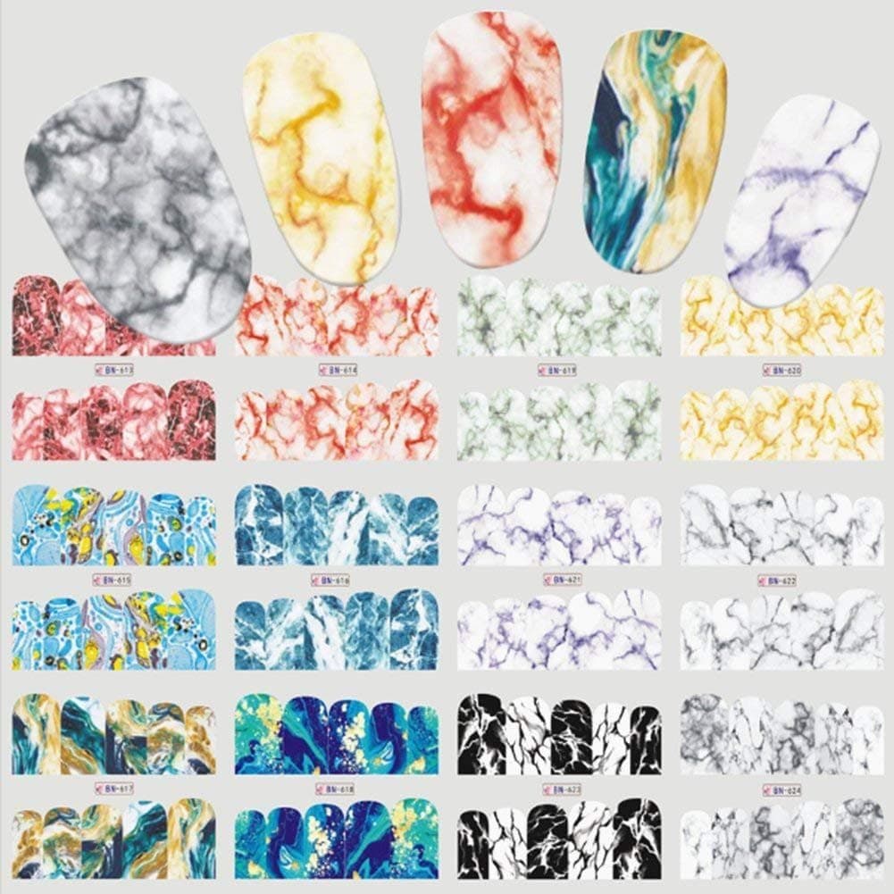 12 Designs Gradient Marble Stone Nail Art Sticker Fashion Full Cover Image Decals Nail Transfer Water Foils Beauty Tool