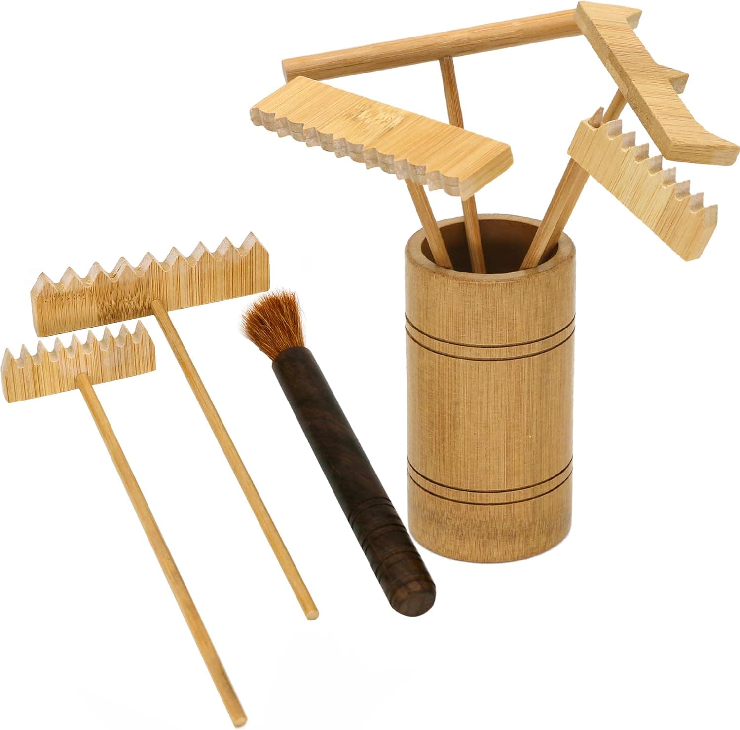 Zen Garden Rake Accessories - Miniature Tabletop Zen Garden Tools w/ Bamboo Rakes Holder Japanese Meditation Rock Sand Garden Kits Set for Birthday Zen Gifts Zen Room Decor