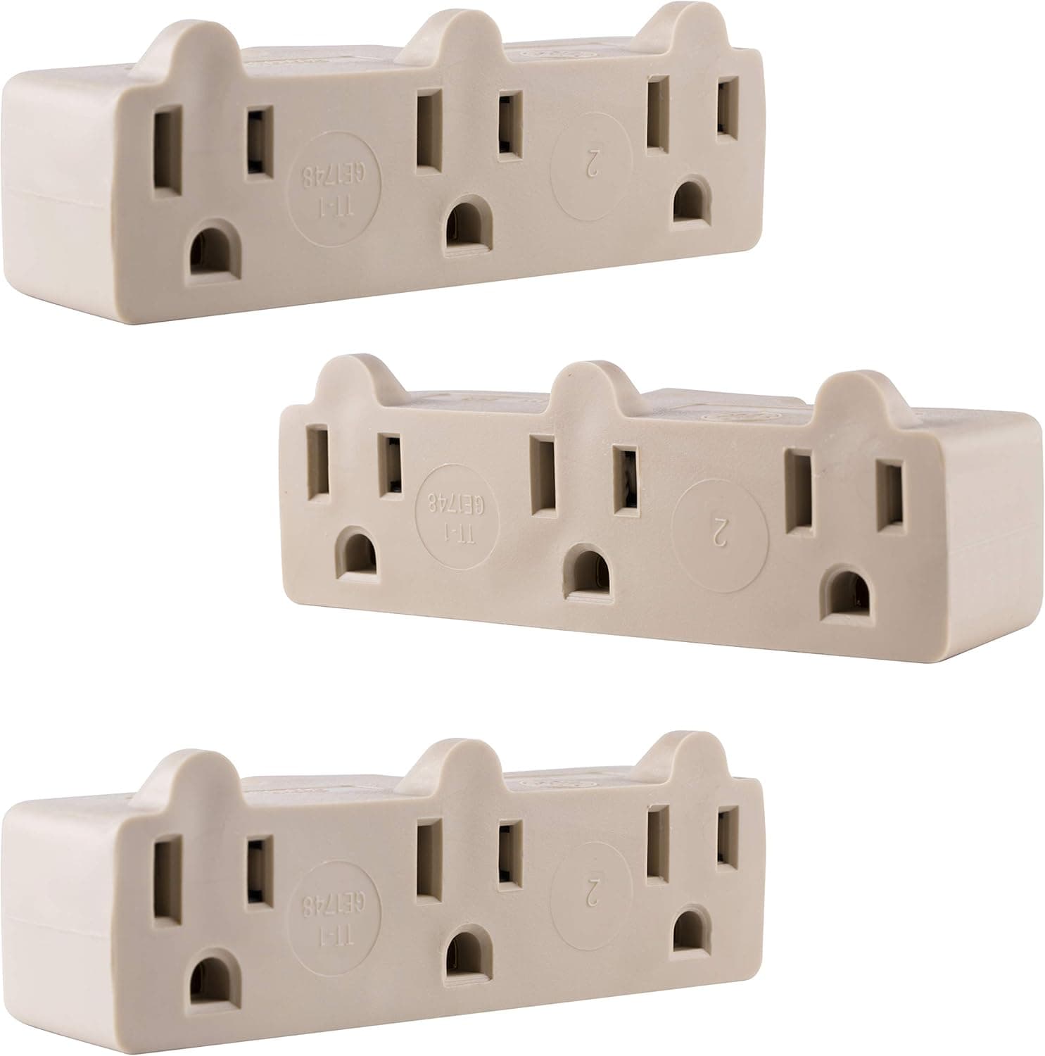GE 3-Outlet Extender, 3 Pack, Heavy Duty Power Splitter, Grounded, Wall Tap Adapter, 3-Prong, 1875 Watts, UL Listed, Light Almond, 46853