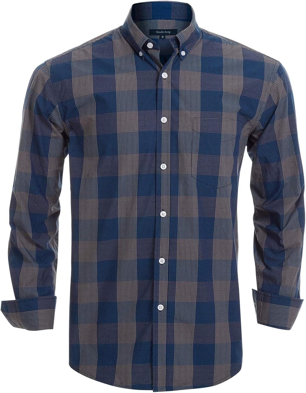 Double Pump Mens Button Down Shirts Cotton Long Sleeve Shirts Regular Fit