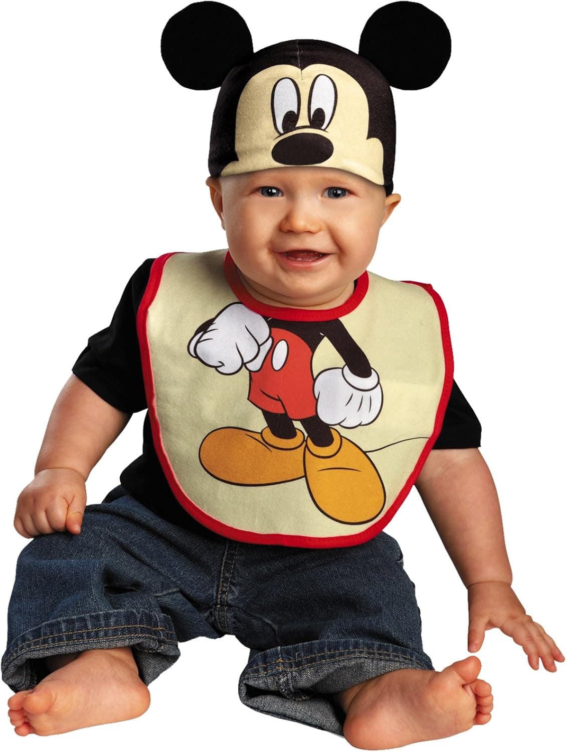 Disguise Costumes Drool Over Me Disney Mickey Mouse Infant Bib and Hat Accessory, Black/Red/Tan, 0-12 Months
