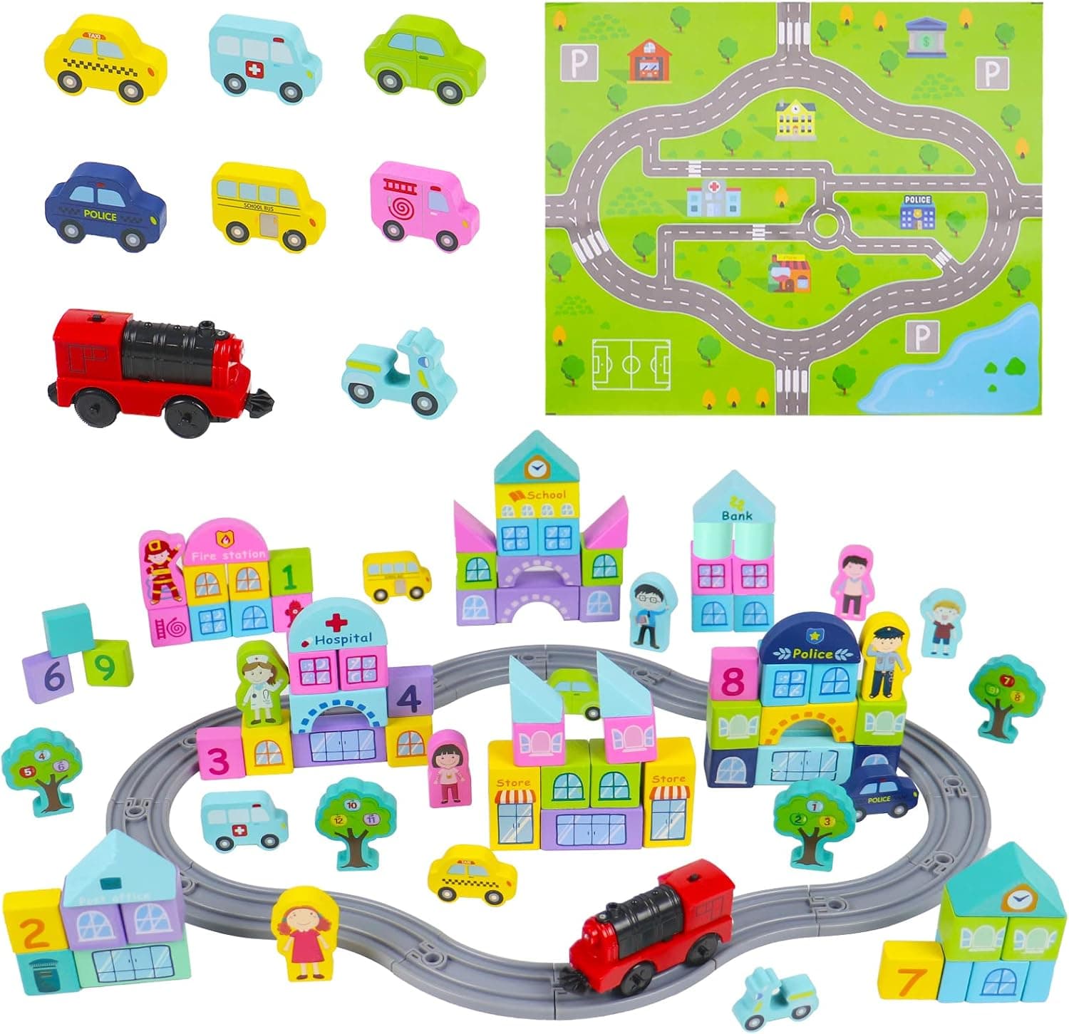 Wooden Train Set 111 Pcs
