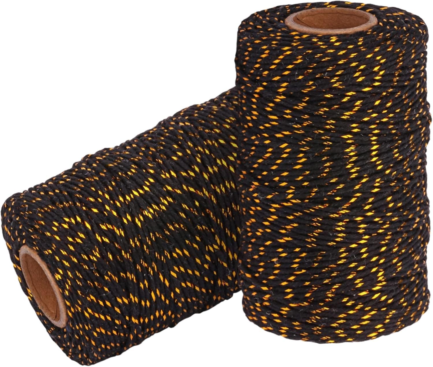 YZSFIRM 2mm Twine String,Gold Wire and Black Garden Cotton Rope,Bakers Twine Packing Cord for Gift Wrapping and DIY Crafts(328 Feet/100M)