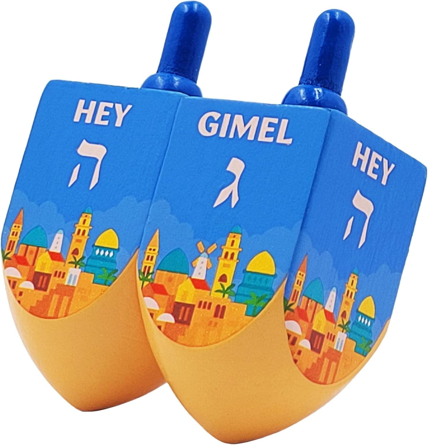 Let's Play Dreidel The Hanukkah Game Extra Large Jerusalem Wood Dreidels - Instructions Included! (2-Pack)