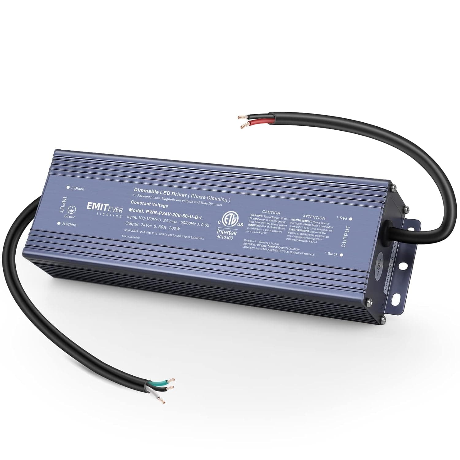 Emitever 200W Triac Dimmable LED Driver,Power Supply,AC 120V to DC 24V Transformer,Compatible with Lutron and Leviton Dimmers,for LED Lighting,ETL Certified
