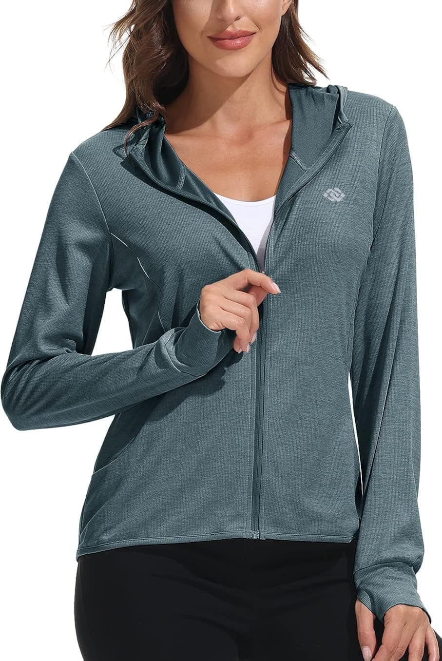 MoFiz Women's UPF 50+ Sun Protection Lightweight Hoodie Jacket Zip Up Long Sleeve Sun Shirt for Athletic Fit with Pockets