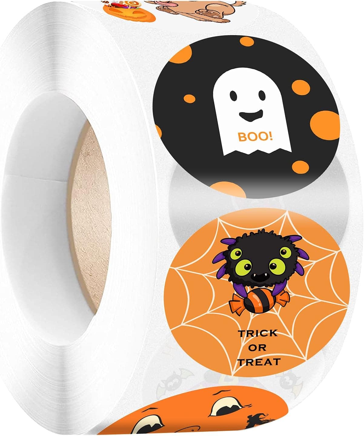 Halloween Round Stickers Gift Kids Adult Character Seal Labels Roll 500pcs 1.5inch Big Happy Pumpkin Witch Cute Ghost Spider Trick or Treat Theme Large Set Party Favors Decoration Supplies Goodie Bag