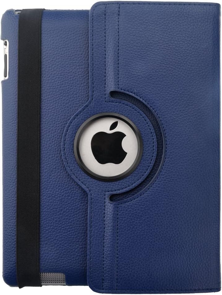 Foxnovo 4 in 1 360 degree Rotating Stand PU Leather Stand Case Cover Screen Guard Stylus Pen Cloth Set for iPad 4 iPad 3 iPad 2 2nd Generation Dark Blue