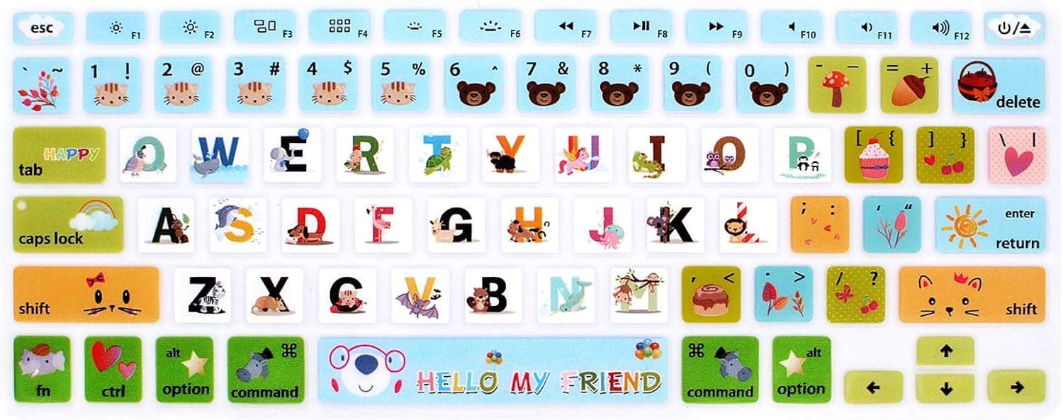 HRH Silicone Keyboard Cover Skin for MacBook Air 13,Pro 13/15/17 (with or w/Out Retina Display, 2015 or Older Version)&for iMac Older USA Layout,Cartoon Animal World Hello My Friend