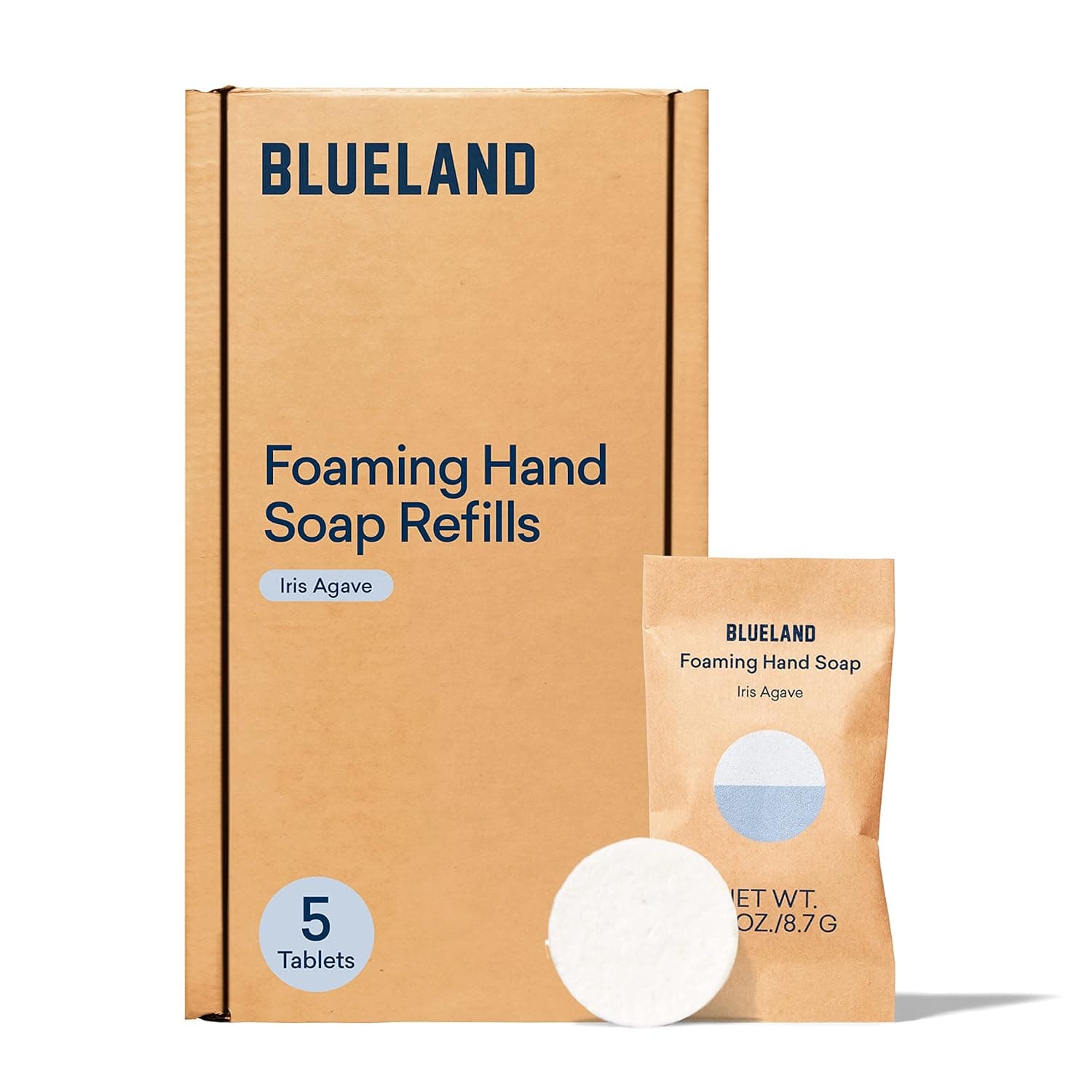 BLUELAND Foaming Hand Soap Refills - 5 Pack Tablets, Iris Agave Scent - Eco Friendly Hand Soap and Cleaning Products - Iris Agave - Makes 5 x 9 Fl oz bottles (45 Fl oz total)