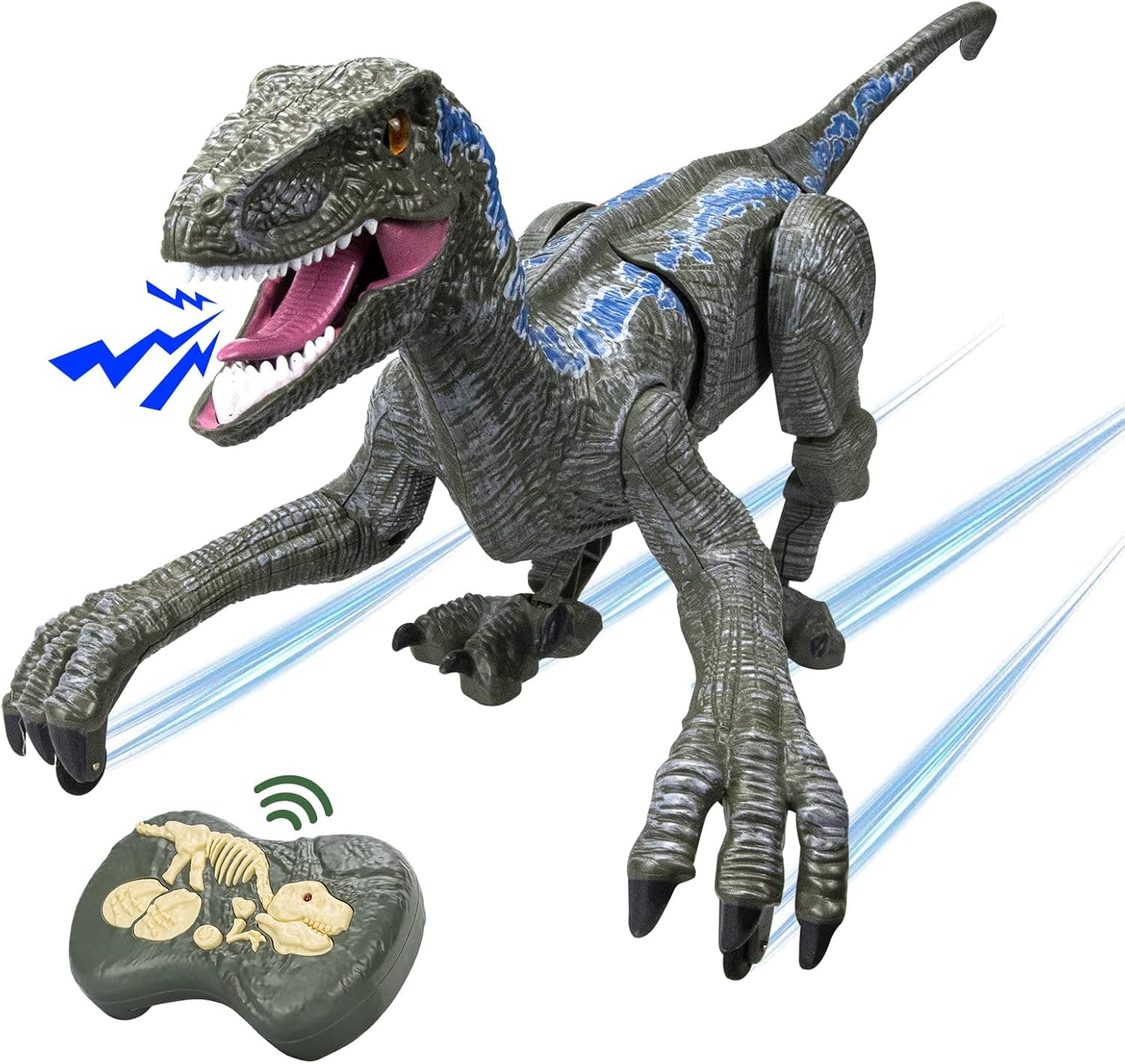 Remote Control Dinosaur Toys Kids, 2.4Ghz Rechargeable Dinosaur Toys for Boys Girls 4-7 Years, Walking Robot Dinosaur Toys with LED Light and USB Charger & Roaring Simulation Velociraptor